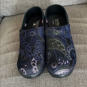 Sanita Vegan Clogs with Blue and Purple Floral Design